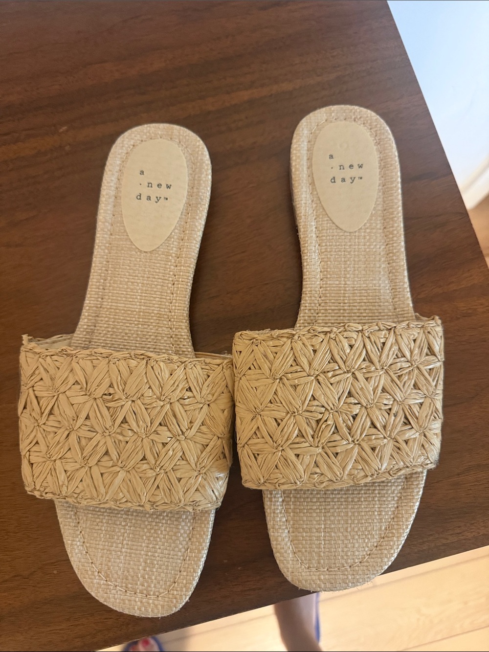 a new day Beige Woven Raffia Slide Mules